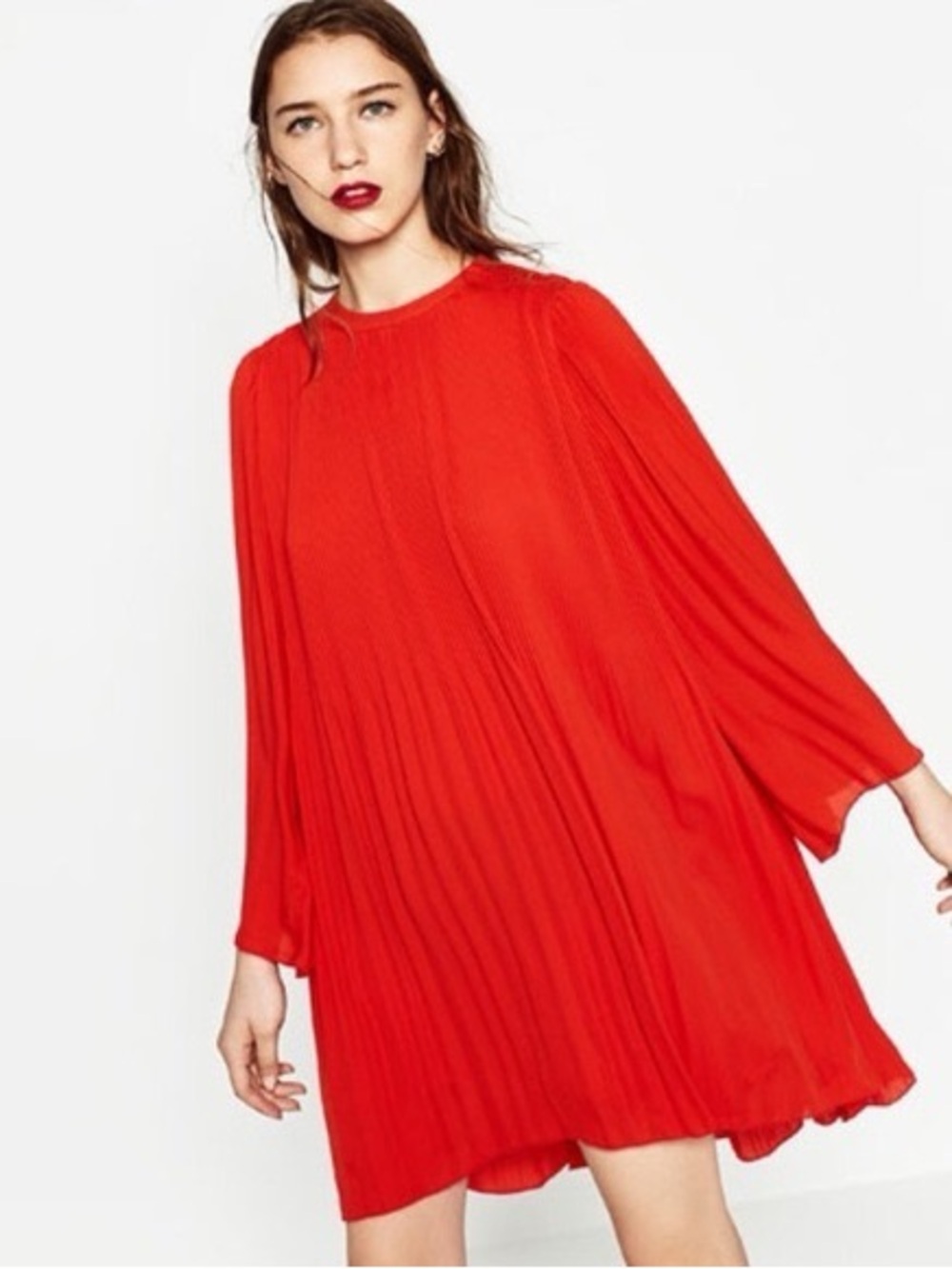 ZARA // Red Pleated Mini Dress